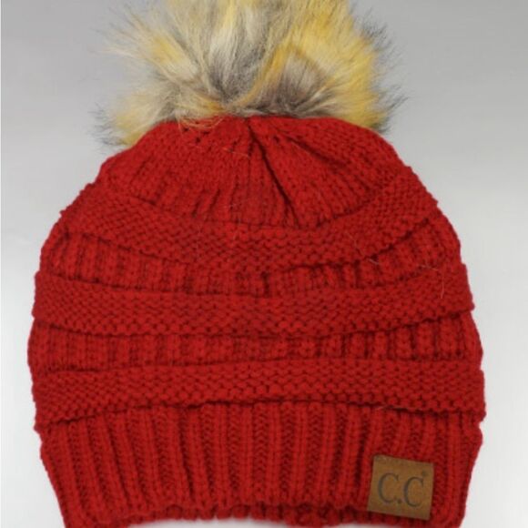 Vibrant Red Knit Hat with Pom-Pom - Picture 1 of 1
